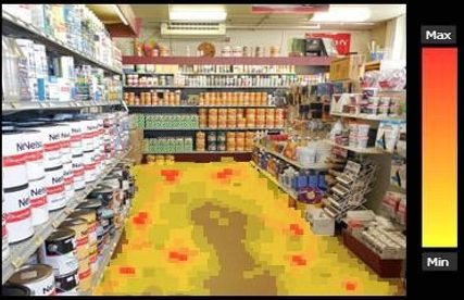 Heatmap showing customer density in a retail aisle